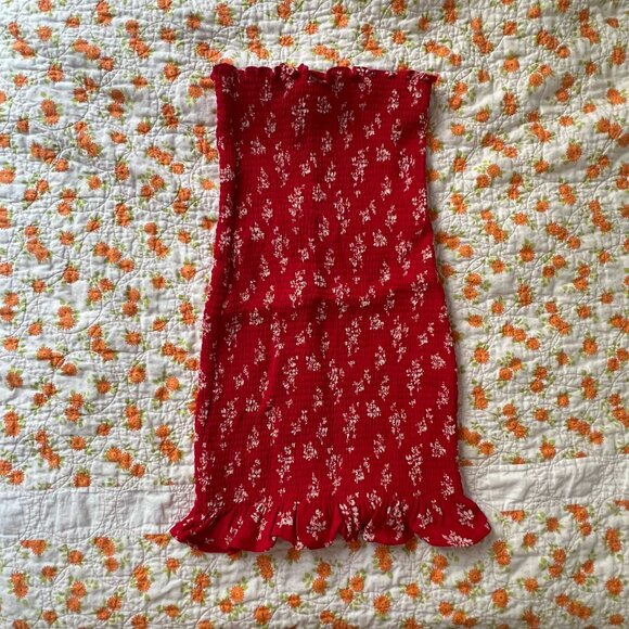 Reformation Chantilly Floral Strapless Dress (Red, Small, S) - Picture 6 of 7